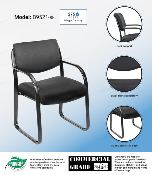 Boss Office Products Fabric Guest Chair in Black 22.5D x 21W x 33H in