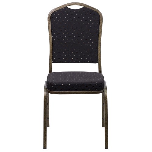 EMMA + OLIVER Crown Back Banquet Chair, Black Patterned Fabric/Gold Vein Frame