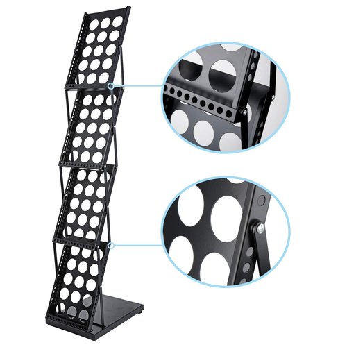 Polmart 4-Tier Brochure Stand. Heavy Literature Display Magazine Rack with Adjustable Pockets. Portable Collapsible Design with Carry Bag for Trade Shows, Offices, Retail Stores (Black)