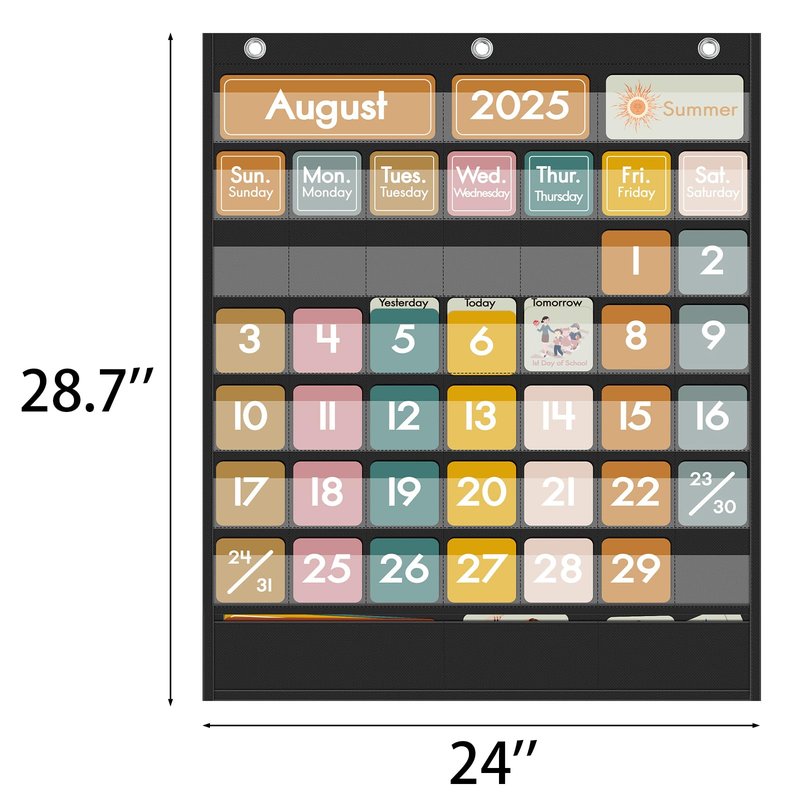 Jercecy 48 Pockets Classroom Calendar for Kids Learning, Pocket Chart Calendar Decor with Special Educational Cards, Teacher and Classroom Must Have Supplies, Boho