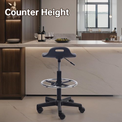 KLASIKA Adjustable Height Drafting Rolling Stool - Breathable Cushion & Foot Rest | Black, Multi-Purpose Design