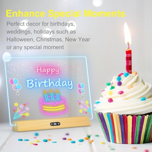 LED Note Board - Rechargeable 17-Inch Doodle Glow Light Up Desk Sign | 9 Modes, Includes 5 Markers & Tracing Book