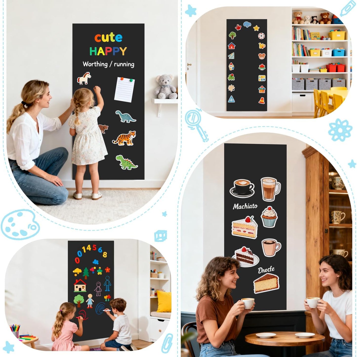 Skiennix Magnetic Wall Decal - 47.2x17.5 Inches Black Self-Adhesive Chalkboard | Peel and Stick Play Wall with Accessories for Home Office