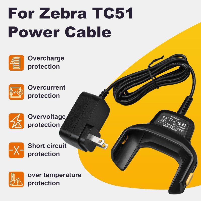 for Zebra Scanner TC57 Charger Cable: Wall Adaptor Charging for Zebra for Symbol PDA TC51 TC52 TC56 TC57 TC510 TC510K TC52X TC520L Handheld Barcode Scanners