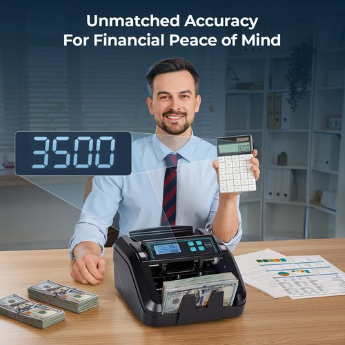 MUNBYN IMC51 Money Counter Machine - Fast 1100 Bills/Min with UV/MG/IR Detection | LCD Display (Black)