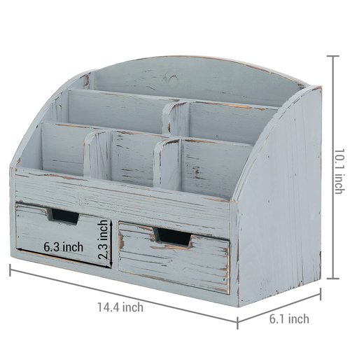 MyGift Dark Gray Wood Desk Organizer, Includes 6 Compartments and 2 Pullout Drawers to Organize Office Supplies and Accessories