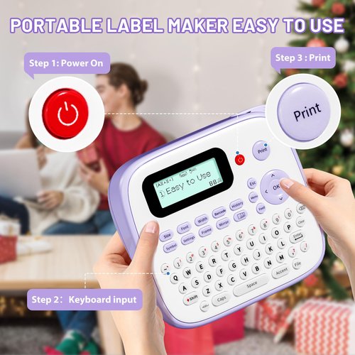 EazeID Label Maker Machine with-Tape Waterproof, Purple Desktop Label Maker for Teachers Kids Classroom, Portable Labeler with Multiple Symbols &Fonts for Home Office School Use, D210S