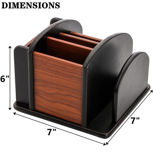 DEAYOU Wood Rotating Remote Caddy, Spinning Remote Control Holder for Table, 6-Compartment Wooden Revolving Office Supplies Desktop Storage Organizer for Pen, Pencil, Mail, Desk, Home, Living Room