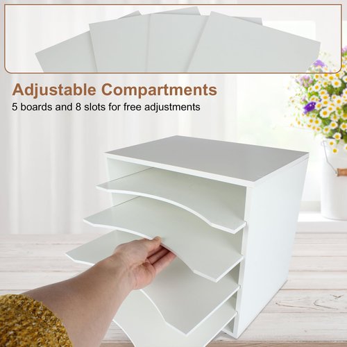 Paper Organzier Wood Desktop Organizer Storage Letter Tray File Sorter with Adjustable Shelves for Home Office