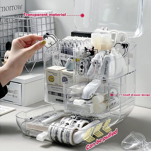 Clear Acrylic Pen Organizer, Desktop Storage Box with Multiple Compartments, Makeup Brush Storage Organizer for Office School Home Supplies