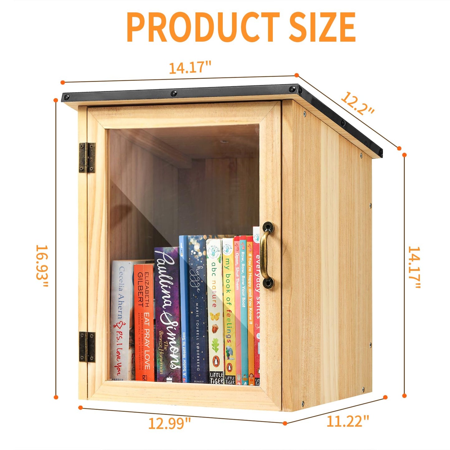 Little Library Box Outdoor, Waterproof Wooden Book Storage Cabinet for DIY, Community & School Sharing – Weatherproof Neighborhood Book Exchange for Literature, Magazines & Newspapers