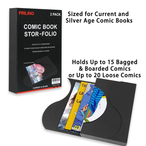 2-Pack Black Comic Book Stor-Folio - Storage Box for Current and Silver Age Comics, Portable Folio With Strong Magnetic Closure, Ideal for Conventions
