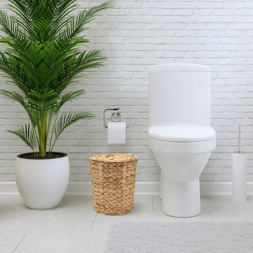 KCGANI Wicker Waste Basket with Lid and Liner, Handwoven Water Hyacinth Wicker Trash Can, Large Waste Paper Bucket Paper Scrap Bucket WasteBaskets for Bathroom, Bedroom, Kitchen, Office Garbage Can