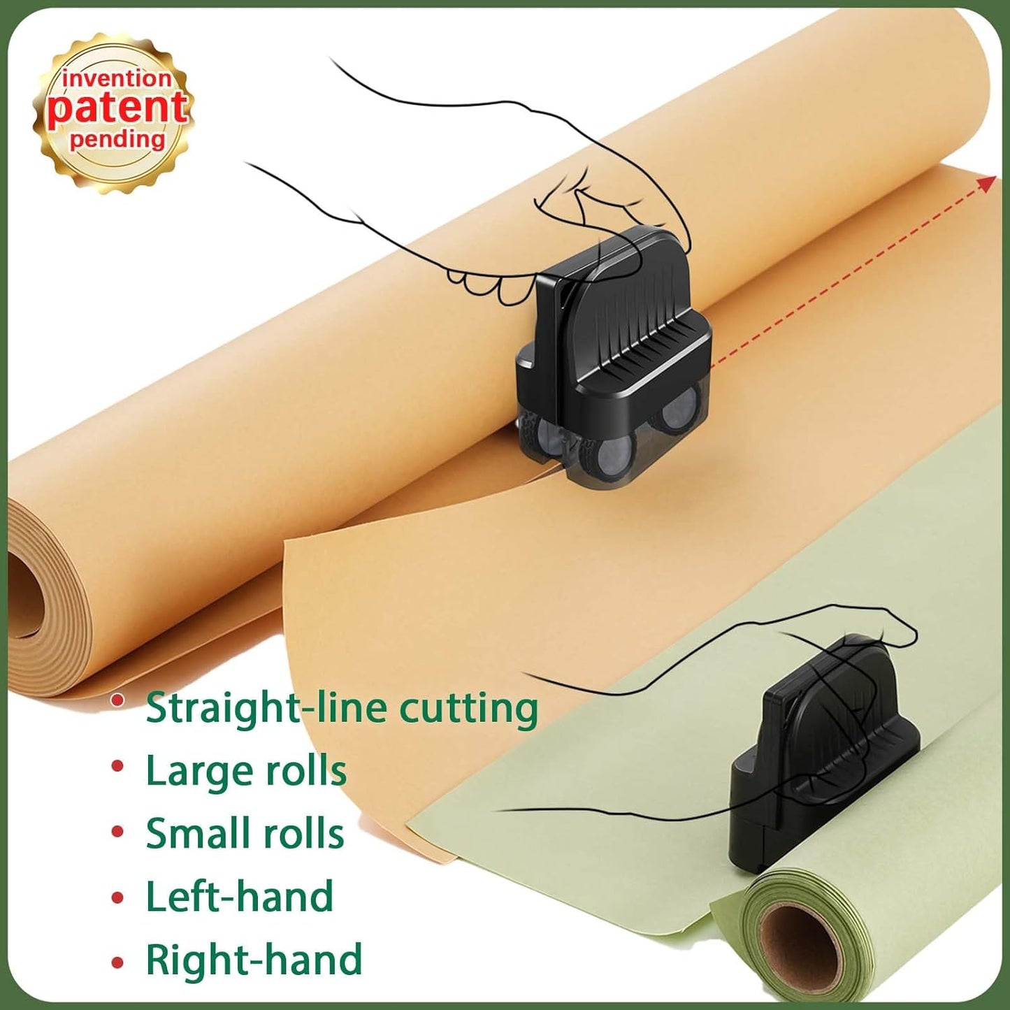 LIZAAL 2-Pack Wrapping Paper Cutter with Wheels | Straight Line Gift Wrap Cutter for Birthday and Christmas, Fits Various Rolls and Papers, Includes 2 Replaceable Blades (Black & Red)
