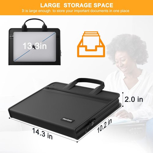 Hontom Fireproof Accordion File Organizer - 13 Pocket Portable Storage Binder for Important Documents