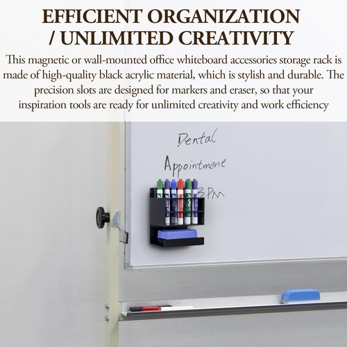 MyGift Magnetic or Wall Mount Office White Board Accessories Organizer Rack, Premium Black Acrylic Dry Erase Marker Holder with 10 Slots and Bottom Eraser Tray