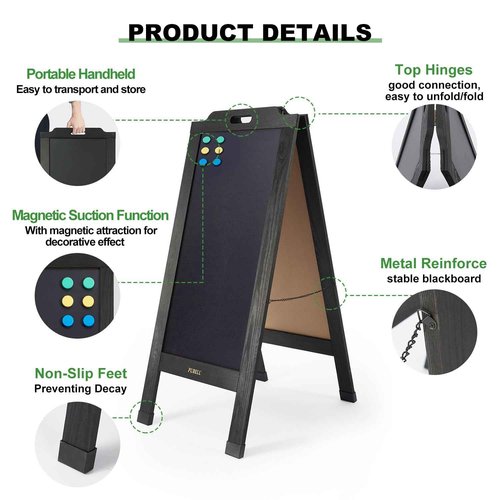 Magnetic Sandwich A-Frame Chalkboard Sign - 40 x 20 Inches, Large Wooden Chalk Board for Sidewalk, Stand up Double-Sided Outdoor Easel Display for Restaurant Cafe Shop Wedding Party or Business
