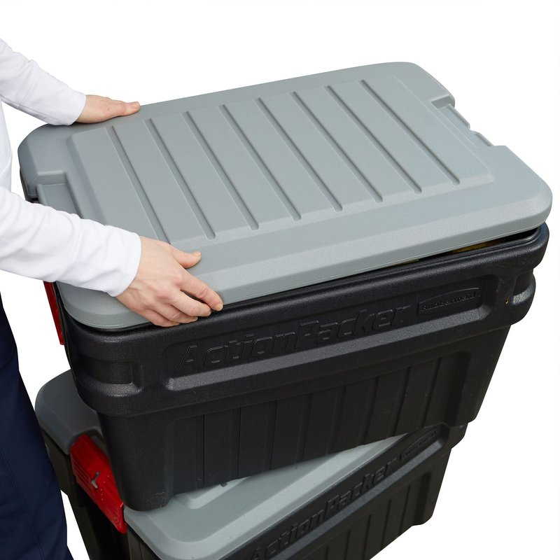 Rubbermaid ActionPacker️ 24 Gal Lockable Storage Box Pack of 2, Outdoor, Industrial, Rugged, Grey and Black