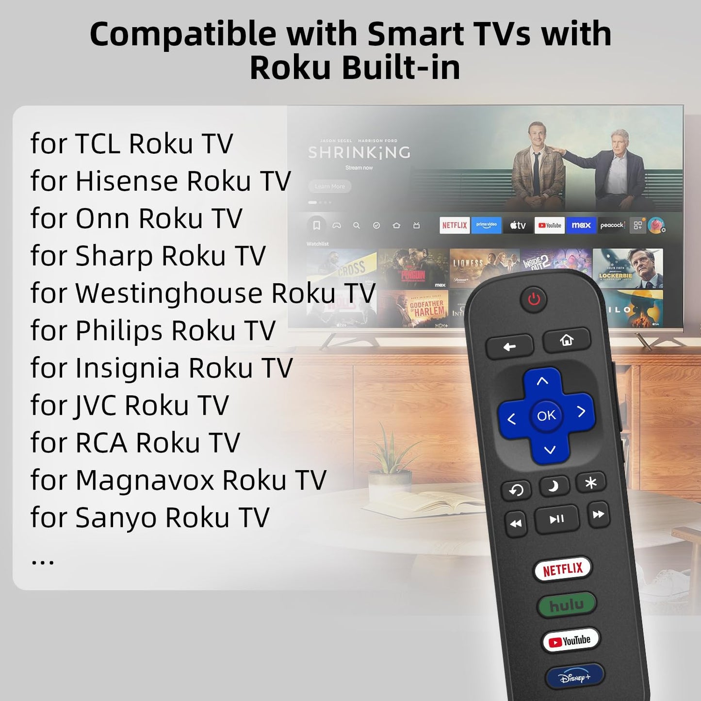 (Pack of 2) Replacement for Roku TV Remote Control, Compatible with TCL Roku/Hisense Roku/Onn Roku/Roku Built-in Smart TVs. (Not Compatible with Roku Stick or Box). 1 Year Warranty.