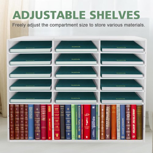 SONGWAY Desk Paper Storage Organizer - Literature Organizer, 24 Compartments Classroom Mailbox with Adjustable Shelves, Desktop File Sorter, Paper and Mail Organizer for Home Office School, White