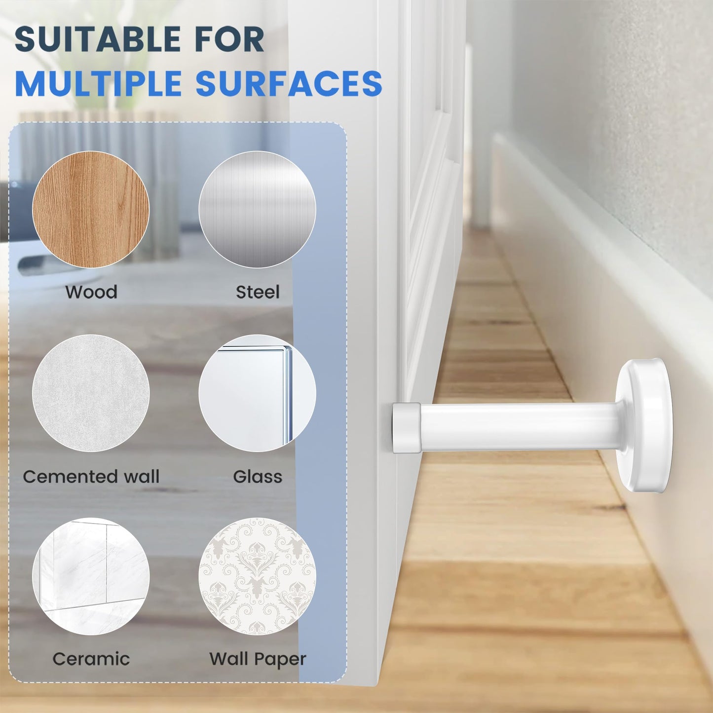 2 Pack Door Stops, Stainless Steel Door Stoppers, No Drilling Door Stops for Bottom and Top of Door, All White