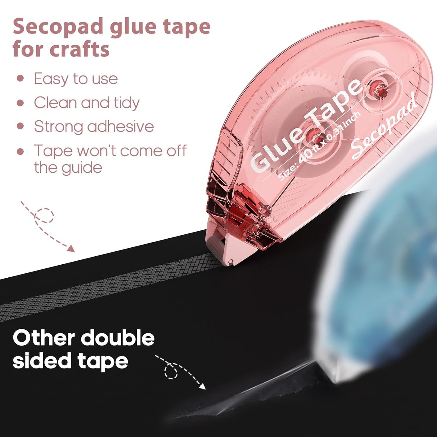 0.3IN x 40FT Scrapbook Tape, 6 Pack Double Sided Tape for Crafts, Adhesive Tape Glue Runner for Scrapbooking Journaling Supplies, Tape Roller for Kids and Adults School Office Supplies