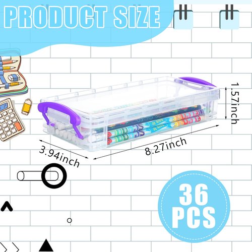Sabary 36 Pcs Bulk Large Clear Pencil Crayon Box Classroom Kids Plastic Pen Case with Snap Tight Lid Back to School Gift for Children Marker Storage Organizer Art Supply Container Box for Painting