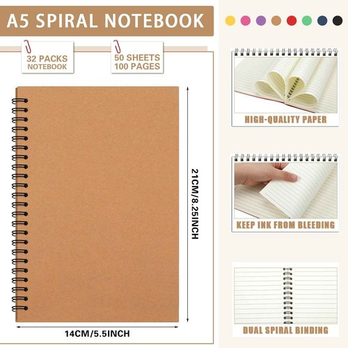 Honoson 32 Pcs A5 Spiral Notebooks Bulk Small 6x8 Inch Lined Spiral Notebook Pastel College Ruled Journal 100 Pages, 50 Sheets for Back to School Work Notetaking for Women Men Student (Multicolor)