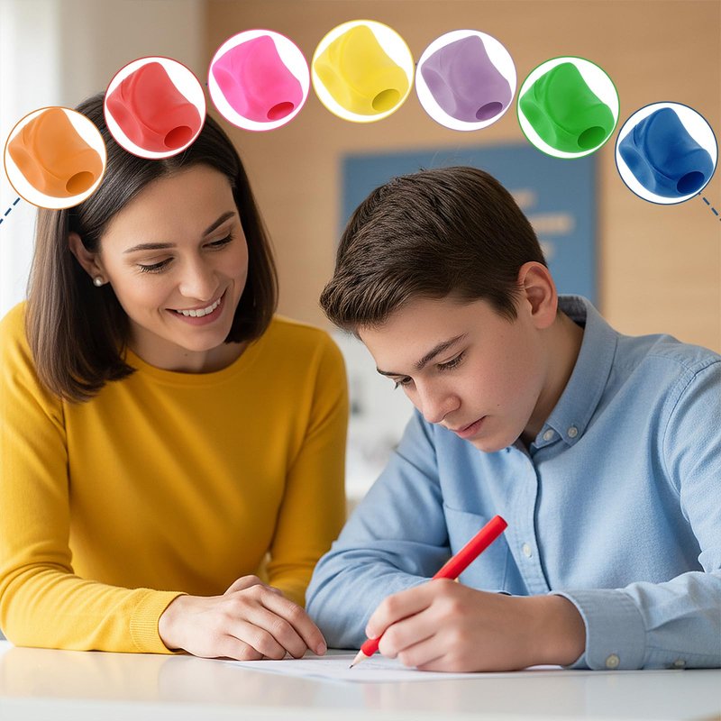 Ymapinc 7PCS Ergonomic Pencil Grippers, Soft Pen Grips for Comfort and Hand Fatigue Relief, Universal Fit for Pencils and Pens