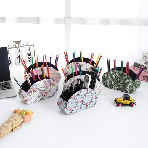 LINKWELL Cute Remote Control Holder, PU Leather Remote Control Holder Organizer with 5 Compartments, Tabletop Storage Remote Basket for TV, Office Supplies, Llama Pattern PH63