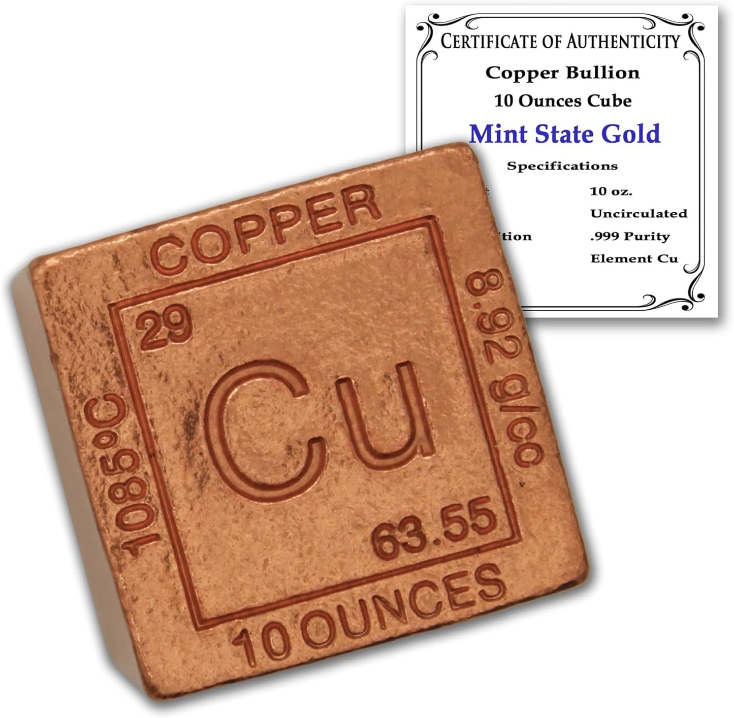 1 lb Copper Bar (Flat Style) .999 Pure Bullion with Periodic Table Element Design (1 Pound) by Mint State Gold