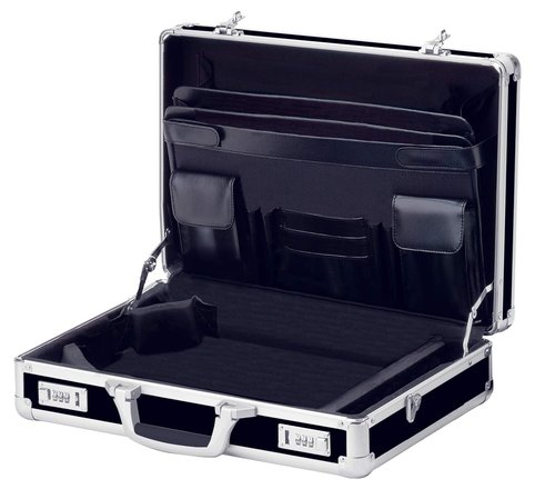 Vaultz Locking Briefcase - 18 x 14.25 x 5 Inch Combination Lock Hard Laptop Case w/Strap - Briefcases for Men and Women - Black