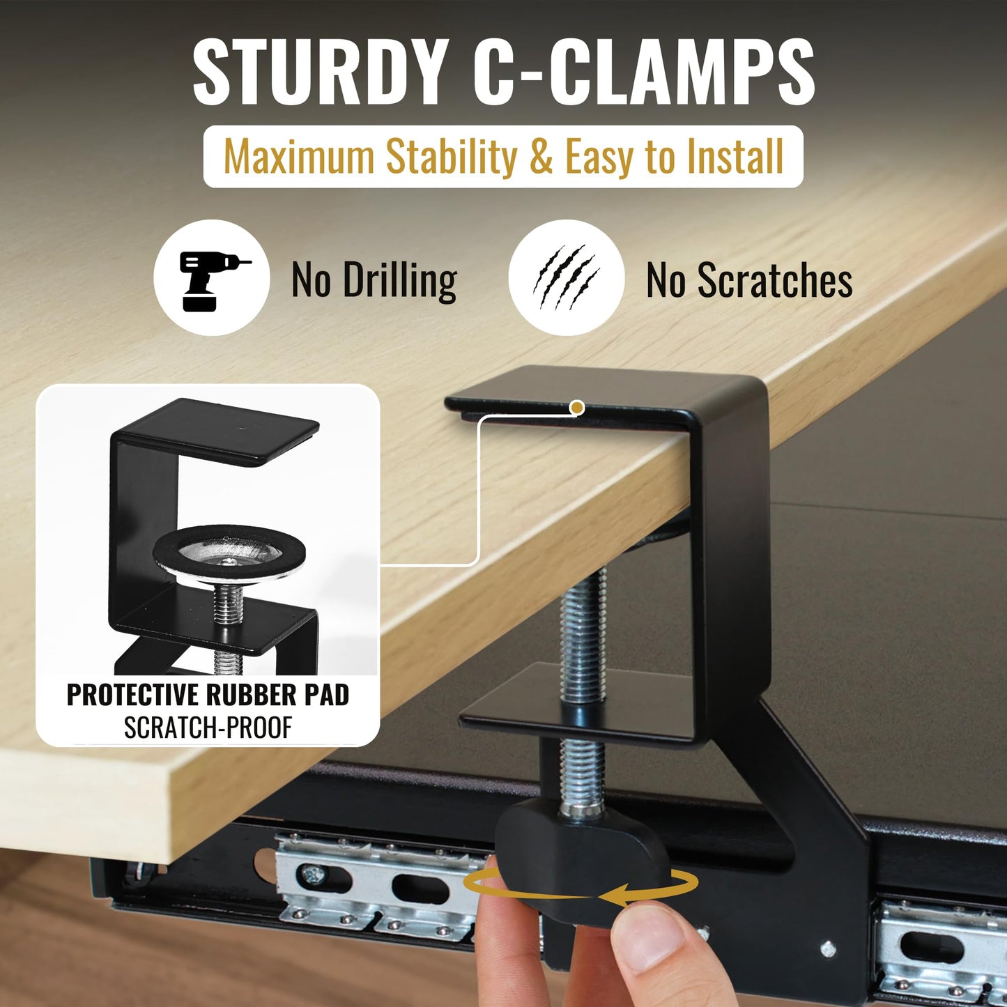 JollyDesk Keyboard Tray Under Desk Slide Out – Large 27" (31" Wide with Clamps) Computer Drawer Pull Out with Sturdy C-Clamp Mount, Ergonomic Keyboard Holder Under Desk Tray, Black