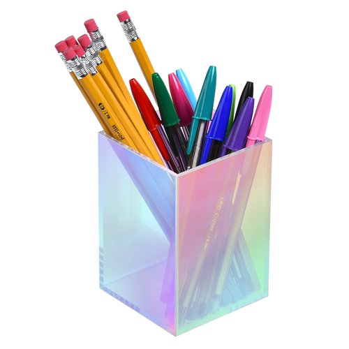 X-FLOAT Rainbow Iridescent Acrylic Pen Holder, Pencil Organizer for Desktop Storage (Set of 2)