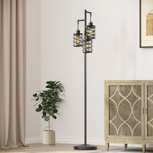 Oneach 70" Industrial Floor Lamp - Stepless Dimmable Standing Lamp with 3 Bulbs | Black Farmhouse Design for Living Room, Bedroom & Office