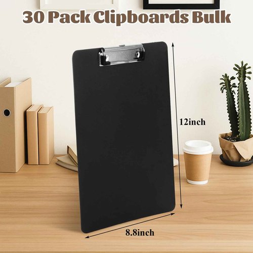 MIVIDE 30 Pack Black Clipboards, Black Plastic Clipboards Bulk, Plastic Office Clipboard 12 x 8.7 Inch Size Clipboard for Classroom, Teacher, Home, Office Supply