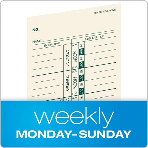 TOPS Weekly Employee Time Cards - One Sided Time Tracking Cards, Green Ink Print, 9" x 3.5", Manila Stock, Payroll Attendance Record, Ideal for Small to Large Businesses - 500 Cards (Pack of 1)