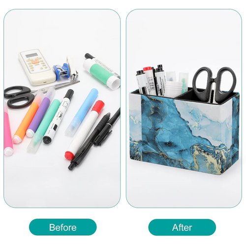 Niapessel Pencil Holder for Desk, Blue Marble Pen Holder Storage Desktop Pen Organizer Desk Pencil Organizer Makeup Brush Holder for Office School College Leather