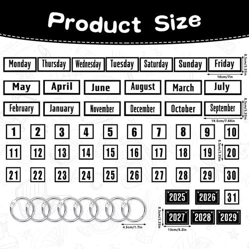 Black and White Flip Calendar Cards and Rings for Magnetic Rod(without rod),Flip Calendar for Classroom