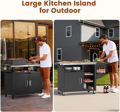 NUUK Grill Cart - Outdoor Kitchen Island with Sink & Storage Cabinet | Stainless Steel Top