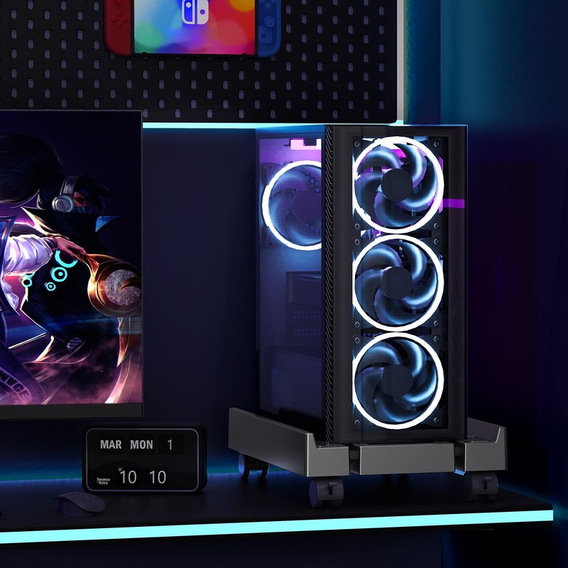 Hovadova Adjustable Computer Tower Stand, Ventilated PC Stand for Floor, Mobile CPU Holder with 4 Caster Wheels Fits Most PC Tower, Under Desk CPU Holder for Office,Gamers and Students
