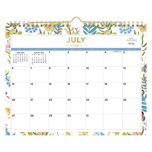 Blue Sky Day Designer 2025-2026 Monthly Academic Year Wall Calendar, July 2025 - June 2026, 11" x 8.75", Durable Twin Wire Binding, Perfect For Home, Office And Classroom, Flutter