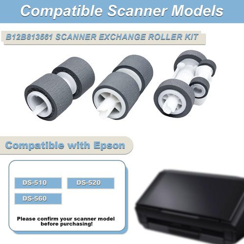 Upgraded B12B813561 Scanner Exchange Roller Kit, Feed Roller Kit Compatible with Epson DS-510 DS-520 DS-560