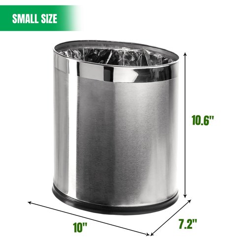 Brelso 'Invisi-Overlap' Open Top Stainless Steel Trash Can, Small Office Wastebasket, Modern Home Décor, Oval Shape