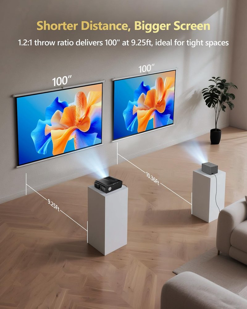 2200 ANSI Smart Projector 4K HDR, LED Daylight Projectors with Licensed Apps, Wifi6 Bluetooth DB Audio TOF Auto Focus HDMI ARC Home Theater for Indoor Room & Outdoor Gaming