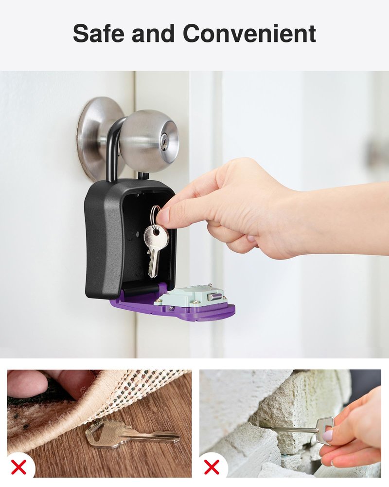 Puroma Key Lock Box, Portable Combination Lockbox Wall-Mounted Key Storage Box for House Keys, Resettable Code Safe Security Lock Box for Home, Office, Apartment Spare Key Storage (1 Pack, Purple)