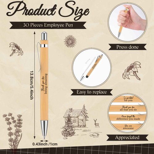 Cholemy 30 Pack Employee Appreciation Gifts, Inspirational Kraft Notebooks with Bamboo Ballpoint Pens 5. 5 x 4. 2 Inch Coworker Motivational Journal Notepads for Employee Teacher Coworker Volunteer