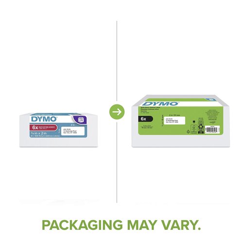 DYMO Authentic LW Return Address Labels for LabelWriter Label Printers, White, 3/4" x 2", 6 Rolls of 500 (3000 Total)