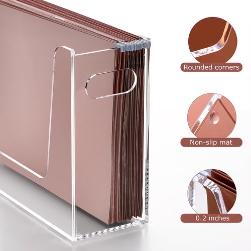 DINGHUO Folder File Organizer, Letter Size Acrylic Hanging File Holder with Handles, Clear Portable Filing Storage Box for Desk, Office Supplies, School - 1 Pack