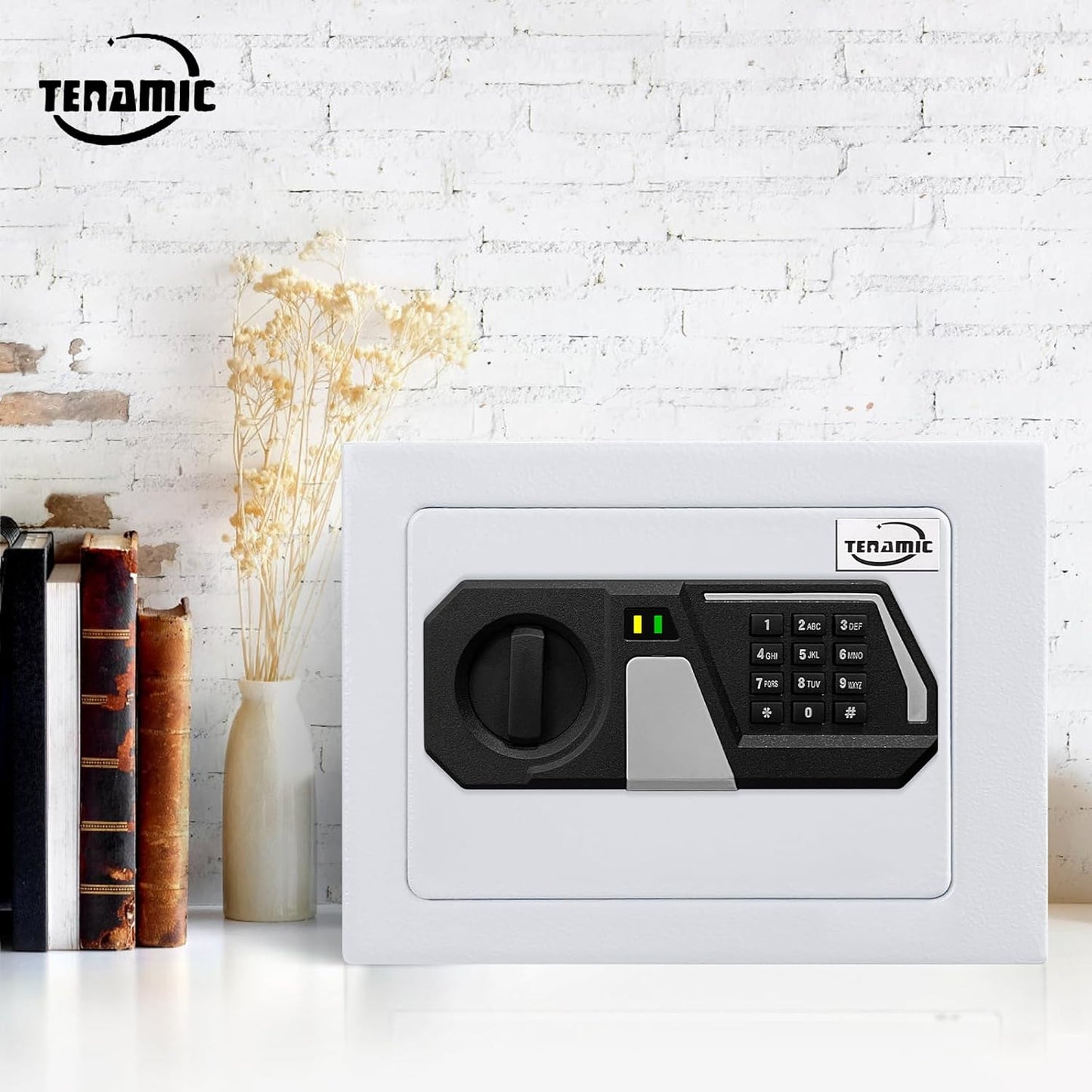 Tenamic Electronic Digital Safe Box - 0.23 Cubic Feet Keypad Lock Security Cabinet | Solid Alloy Steel, White